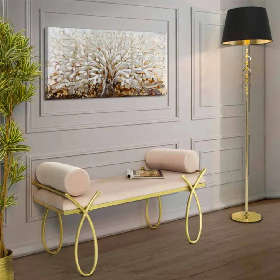 Panca Rettangolare di Design Moderno in Ferro, MDF e Tessuto - Harding Viadurini