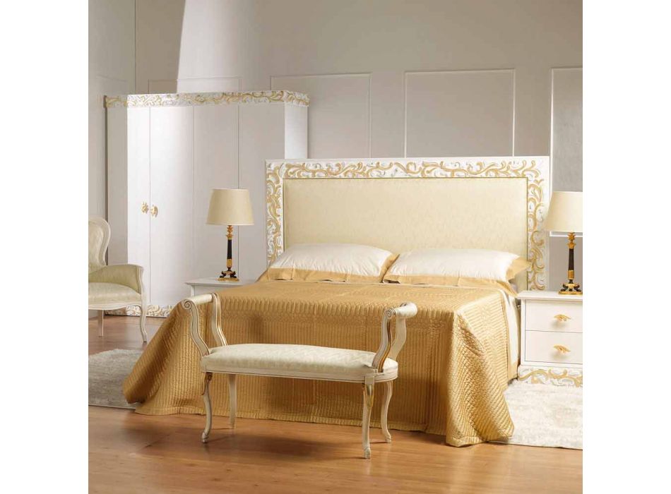 Panca scendiletto design classico colore avorio con decori oro Tyler Viadurini
