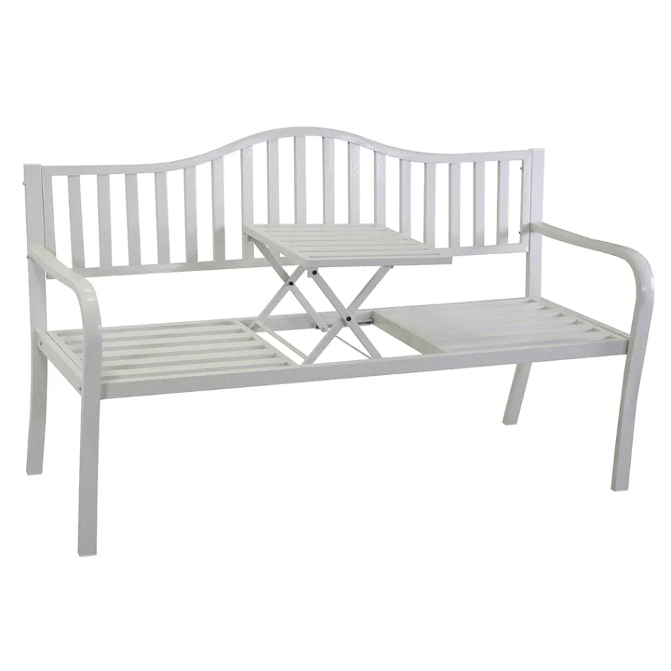 Panchina da Esterno Realizzata in Metallo con Tavolino a Scomparsa - Graffetta Viadurini