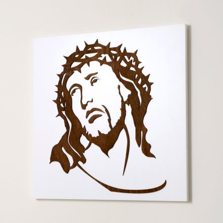 Pannello Bianco che Raffigura il Volto di Cristo Made in Italy - Akari Viadurini