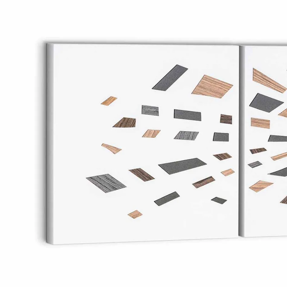 Pannello Decorativo a Muro in Tela con Inserti in Legno Made in Italy - Beatris Viadurini