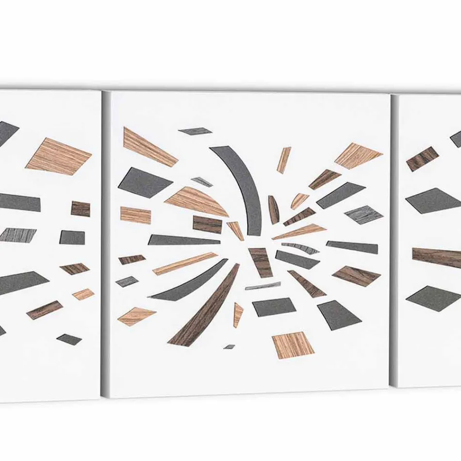 Pannello Decorativo a Muro in Tela con Inserti in Legno Made in Italy - Beatris Viadurini