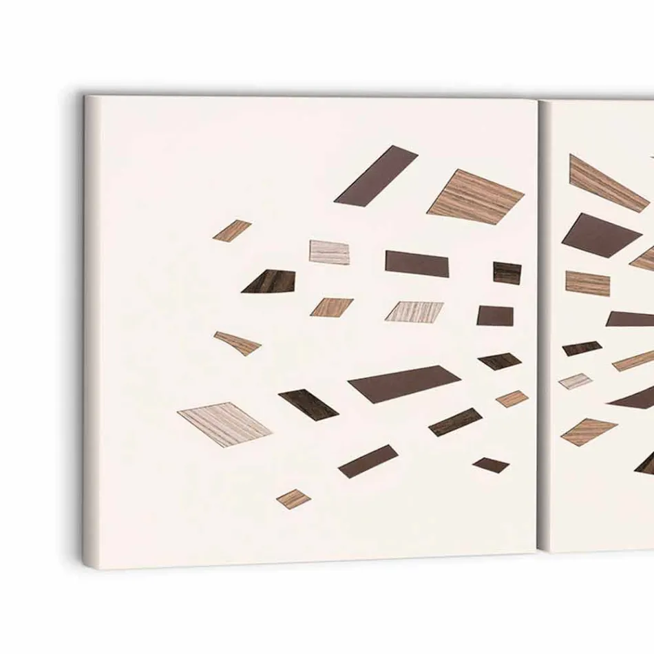 Pannello Decorativo a Muro in Tela con Inserti in Legno Made in Italy - Beatris Viadurini