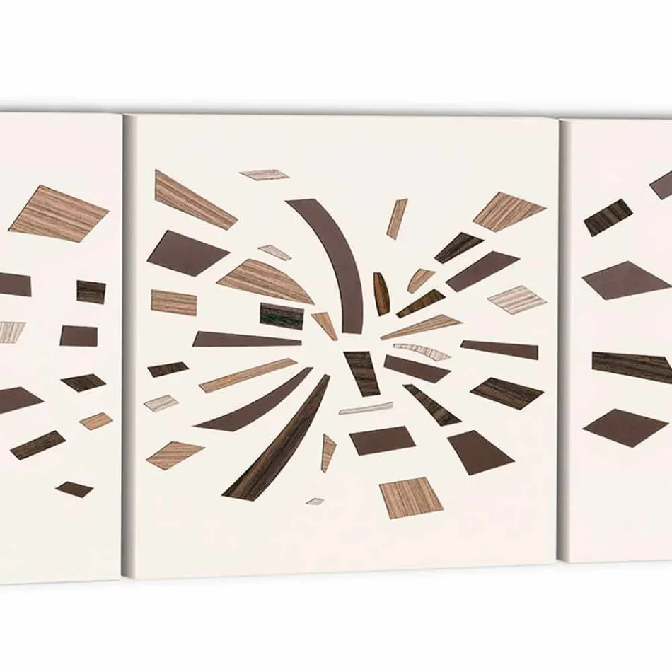 Pannello Decorativo a Muro in Tela con Inserti in Legno Made in Italy - Beatris Viadurini