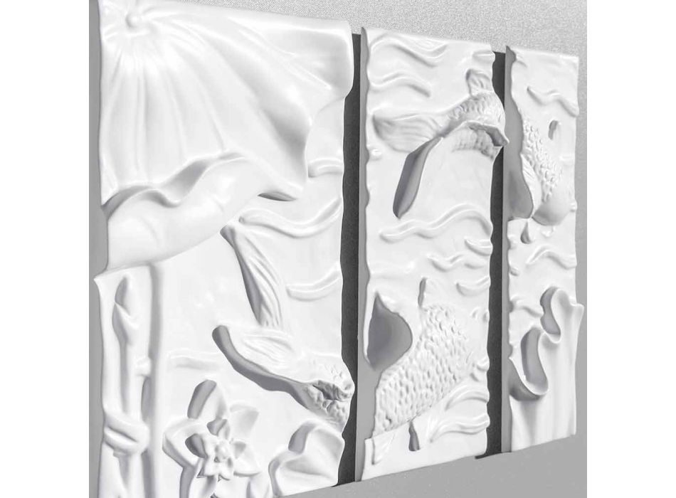 Pannello Decorativo a Parete Design Moderno Ceramica Bianco e Grigio - Giappoko