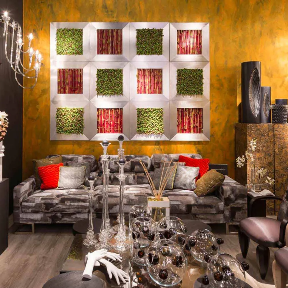 Pannello Decorativo in Metallo e Bambù Artificiale Made in Italy - Bambù Viadurini