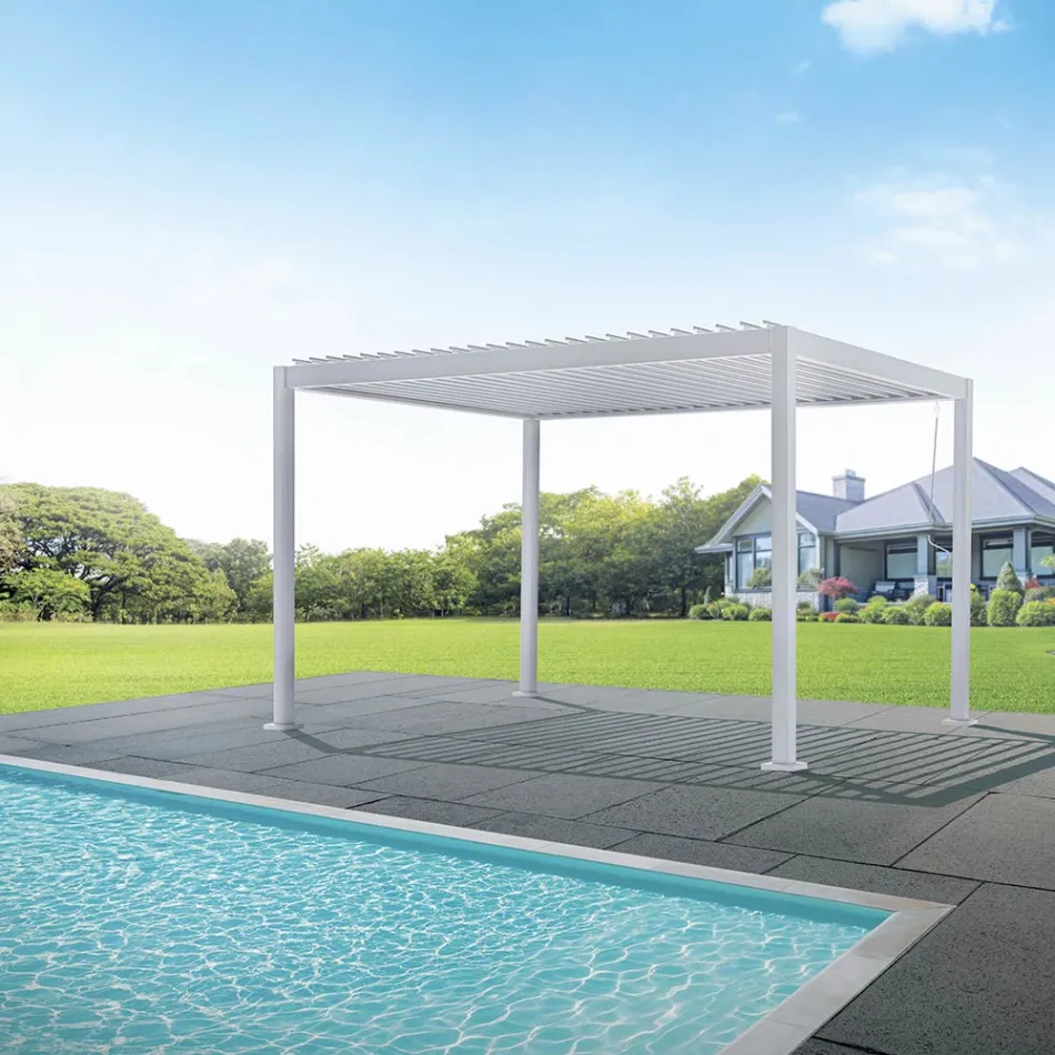 Pergola in Alluminio Bianco con Tetto Orientabile - Vitta Viadurini