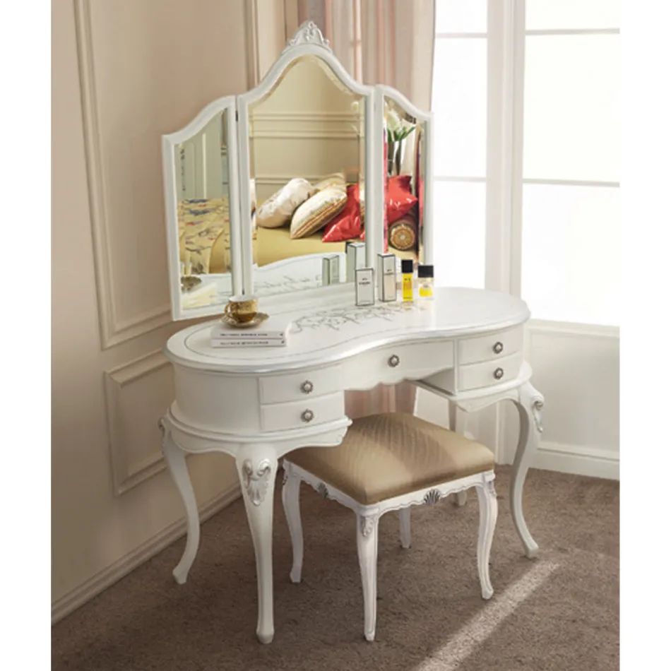 Pettiniera Trucco Classica in Legno con Specchio Made in Italy - Cambrige Viadurini