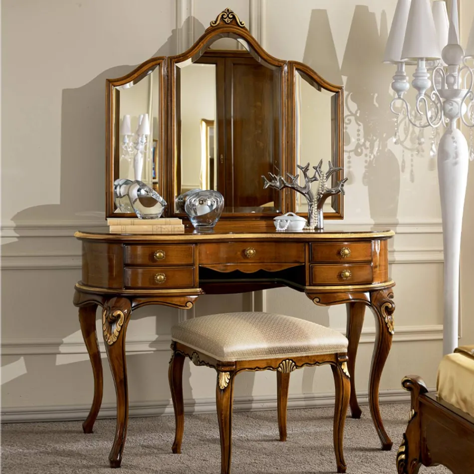 Pettiniera Trucco Classica in Legno con Specchio Made in Italy - Cambrige Viadurini