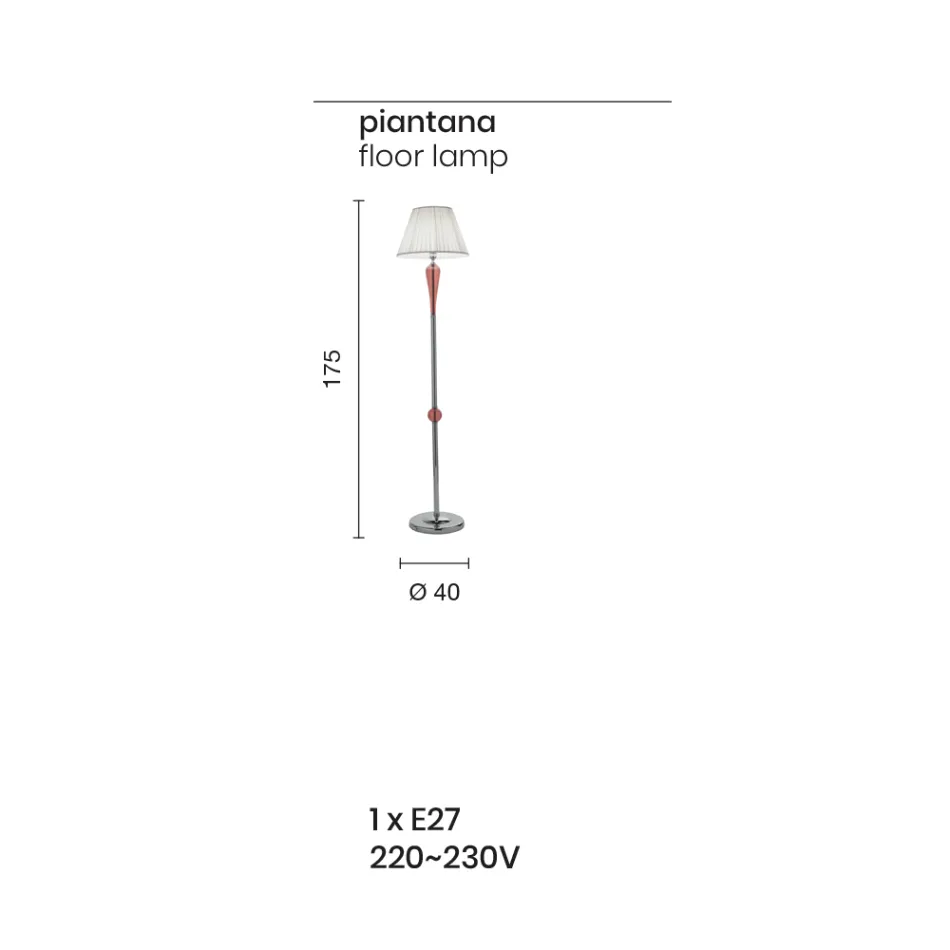 Piantana Classica in Metallo e Vetro Italiano a Mano con Paralume - Oliver Viadurini