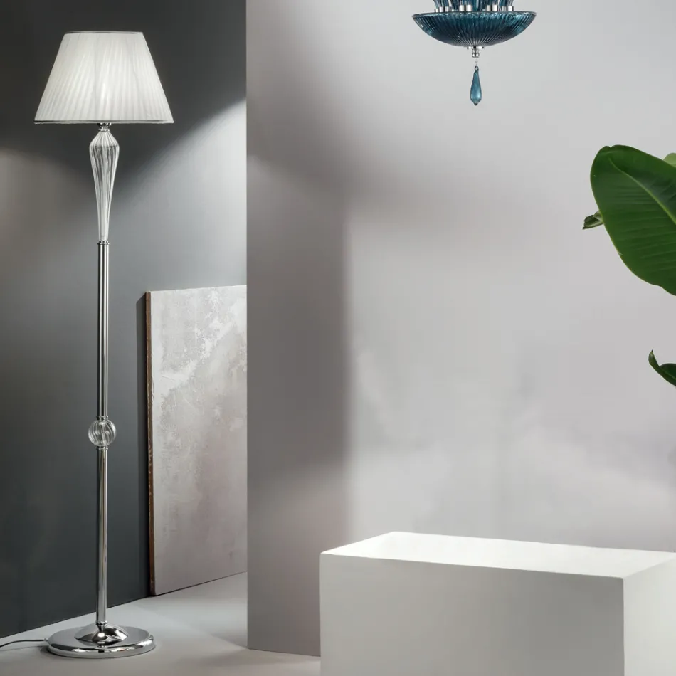 Piantana Classica in Vetro Lavorato a Mano Rigaton e Metallo Oro - Fievole Viadurini