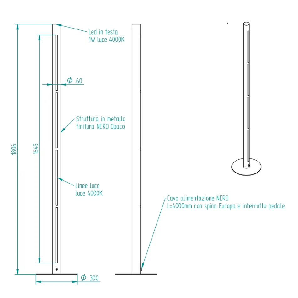 Piantana Moderna in Metallo con Doppia Illuminazione Made in Italy - Roman Viadurini