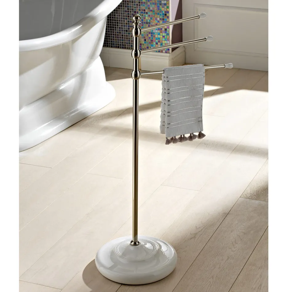 Piantana Porta Asciugamani Vintage a 3 Bracci in Ottone e Ceramica – Lione Viadurini
