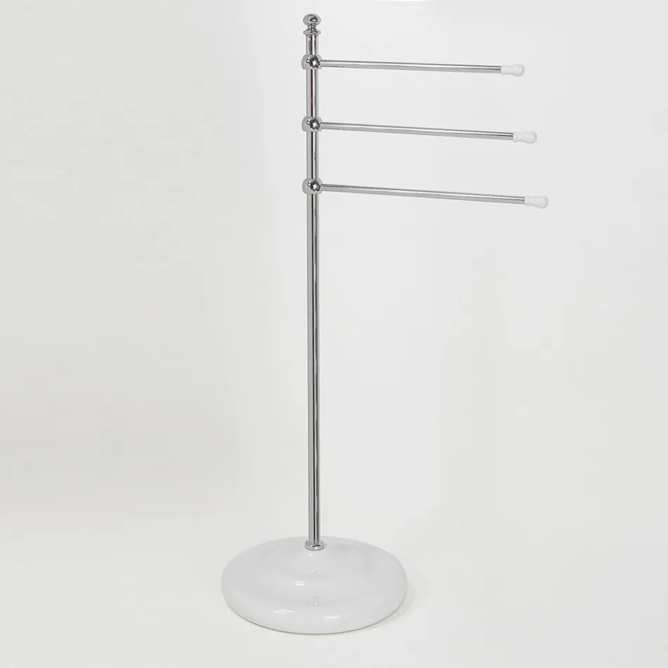 Piantana Porta Asciugamani Vintage a 3 Bracci in Ottone e Ceramica – Lione Viadurini