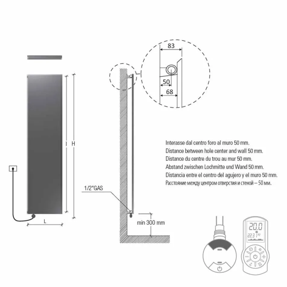 Piastra Radiante Elettrica Verticale in Oro Design Moderno fino a 1000 W - Ice Viadurini