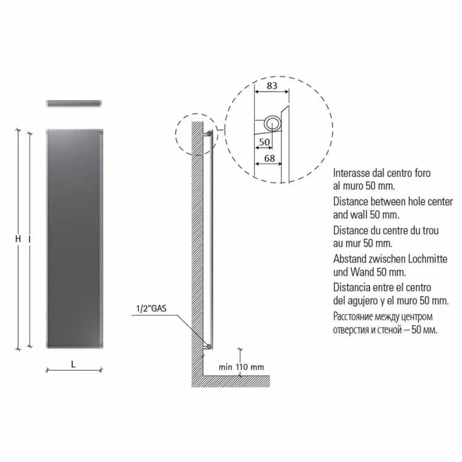 Piastra Radiante Idraulica a Parete in Acciaio con Decoro 839 Watt - Kelvin Viadurini