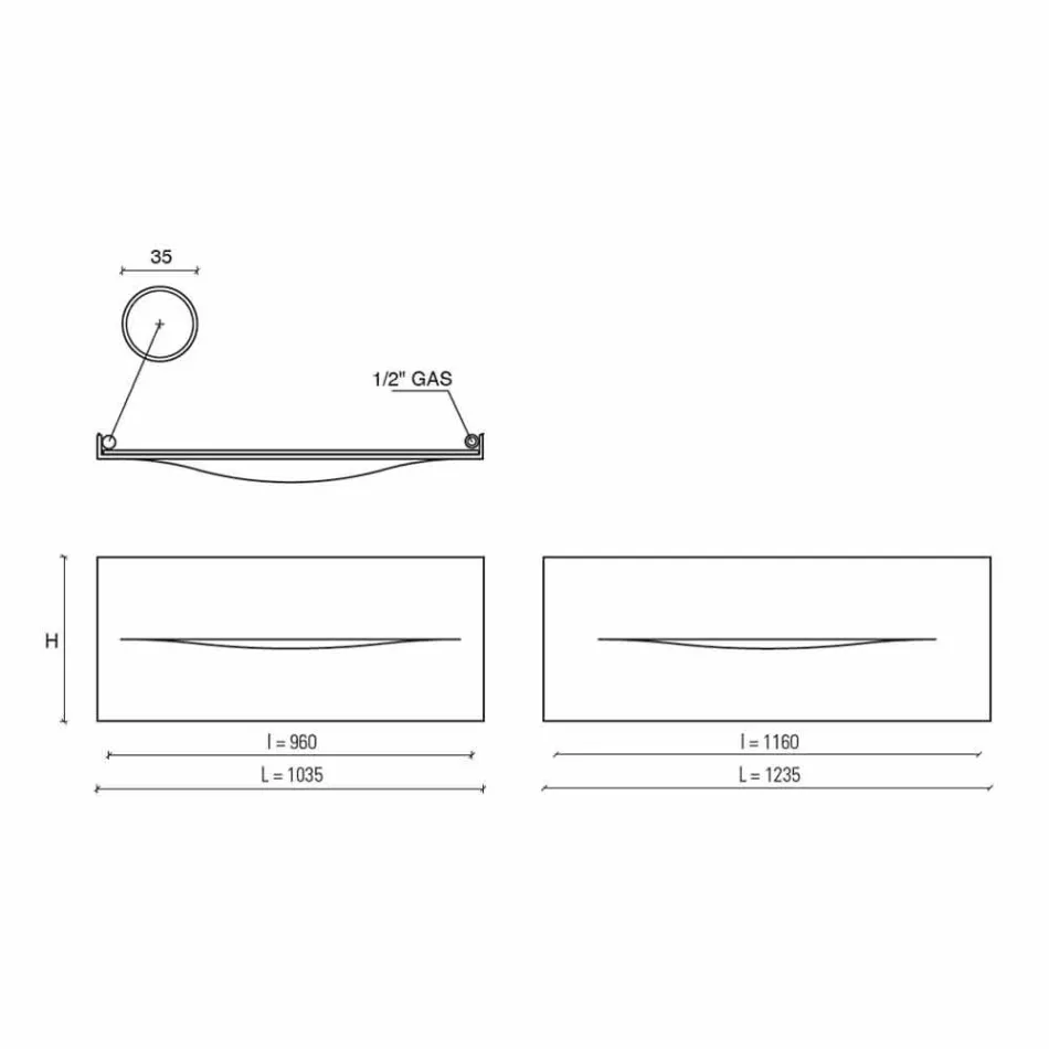 Piastra Radiante Idraulica Orizzontale Design in Acciaio fino 820 W - Cut Viadurini