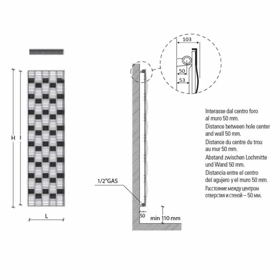 Piastra Radiante in Acciaio a 5 Barre Design Verticale fino a 1003 Watt - River Viadurini