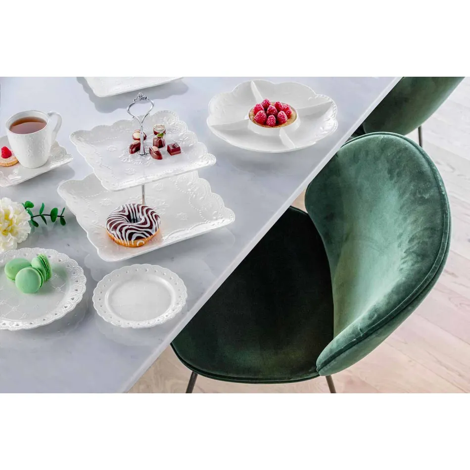 Piatto Bomboniera 12 Pezzi in Porcellana Bianca Decorata a Mano - Rafiki Viadurini