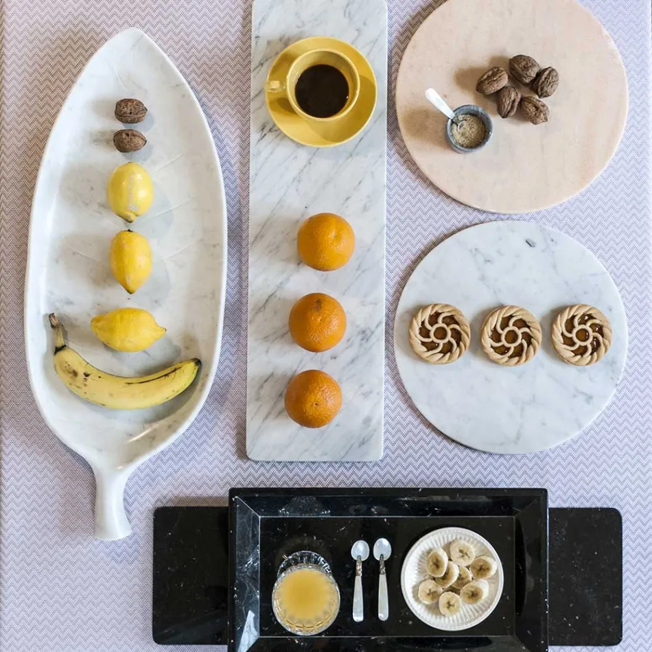 Piatto da Formaggi Rotondo in Marmo Bianco o Nero Made in Italy - Kirby Viadurini