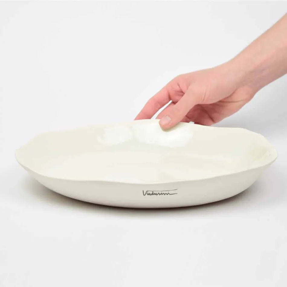 Piatto da Portata Rotondo in Porcellana Bianca di Lusso Italiano - Arcimaesta Viadurini