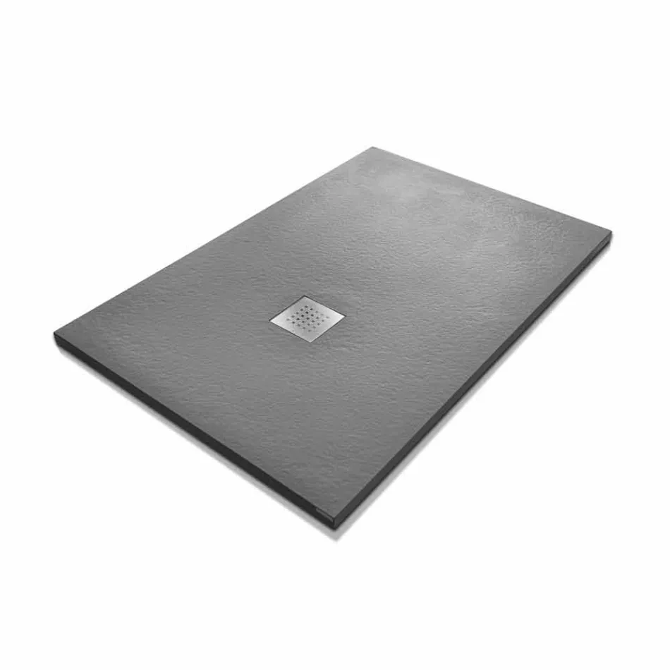 Piatto Doccia 120x90 in Resina Effetto Pietra con Griglia in Acciaio - Domio Viadurini