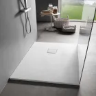 Piatto Doccia 90x70 in Resina Effetto Velluto Bianco con Copripiletta - Estimo Viadurini