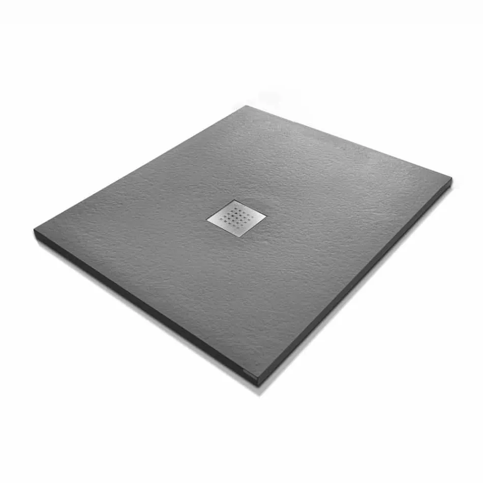 Piatto Doccia 90x80 Moderno in Resina Effetto Pietra e Acciaio - Domio Viadurini