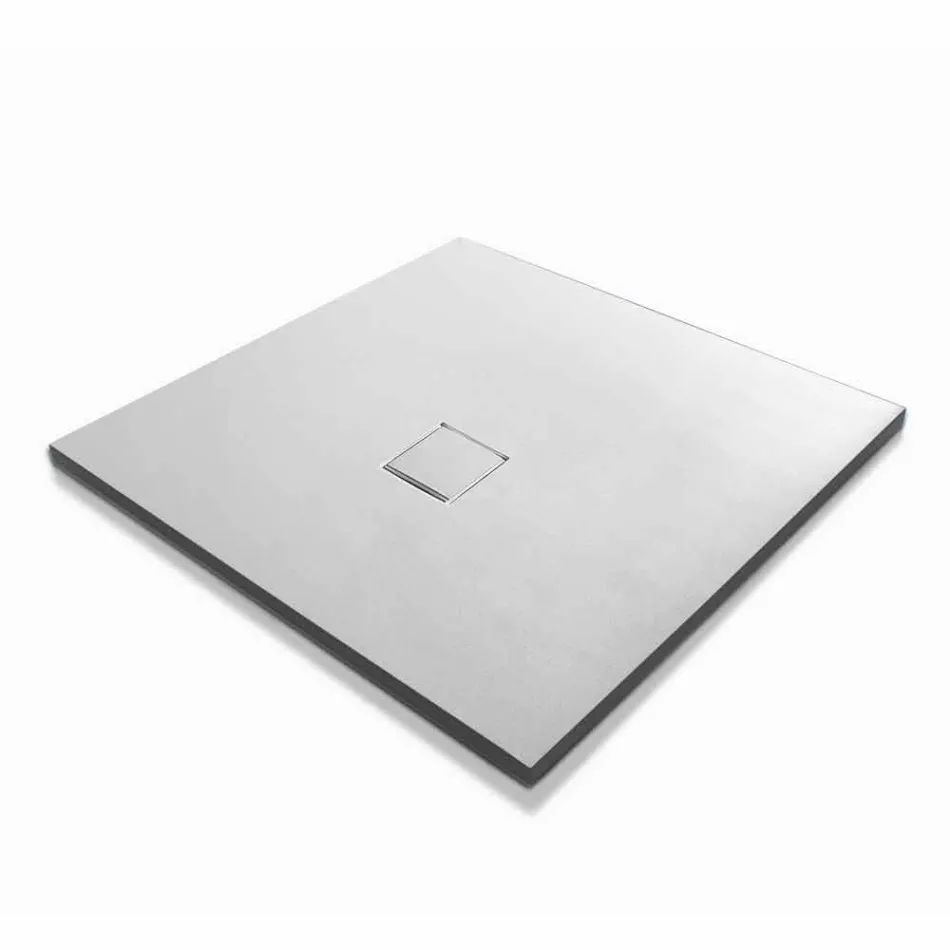 Piatto Doccia Design Quadrato 90x90 in Resina Bianca Effetto Velluto - Estimo Viadurini