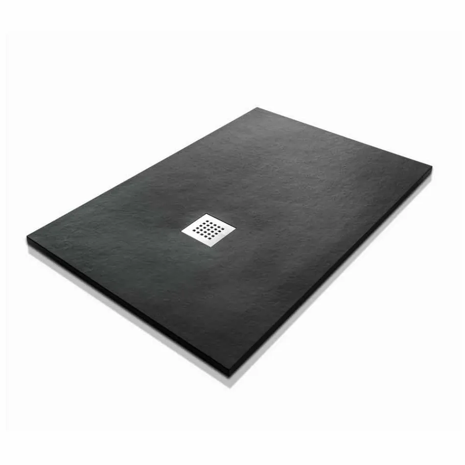 Piatto Doccia Moderno 120x80 in Resina Effetto Pietra e Acciaio - Domio Viadurini