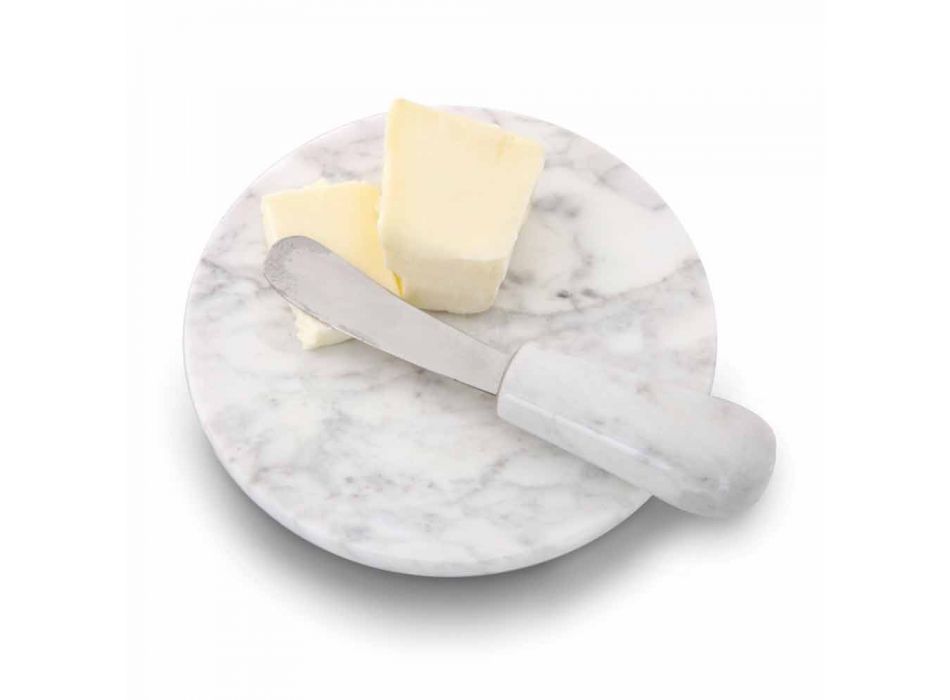 Piatto per Burro con Coltello in Marmo Bianco di Carrara Made in Italy - Donni  Viadurini