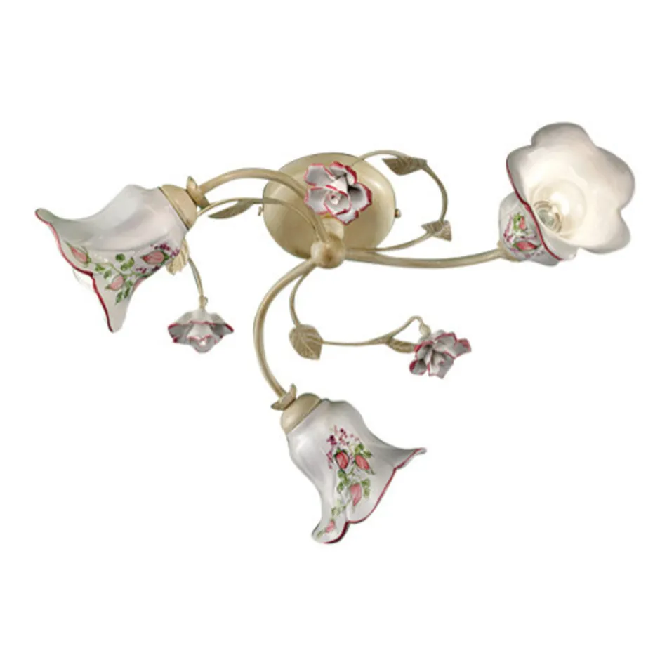 Plafoniera 3 Luci Metallo e Ceramica Dipinta a Mano Filo Rosso - Pisa Viadurini