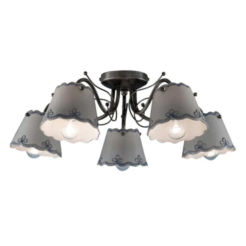 Plafoniera a 3 o 5 Luci in Ceramica Effetto Ricamo Dipinta a Mano - Ravenna Viadurini