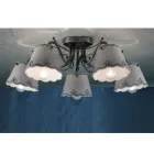 Plafoniera a 3 o 5 Luci in Ceramica Effetto Ricamo Dipinta a Mano - Ravenna Viadurini