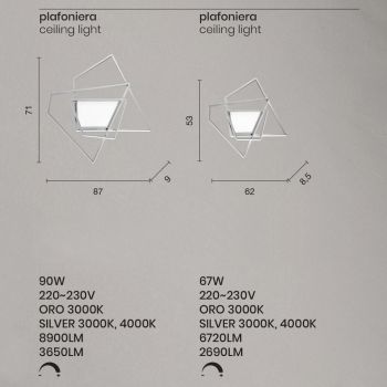 Plafoniera Applique a LED Dimmerabile in Metallo Oro o Argento - Galattica