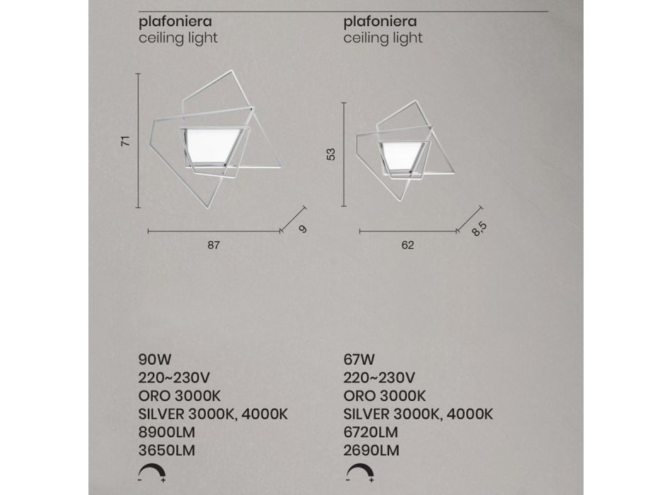 Plafoniera Applique a LED Dimmerabile in Metallo Oro o Argento - Galattica