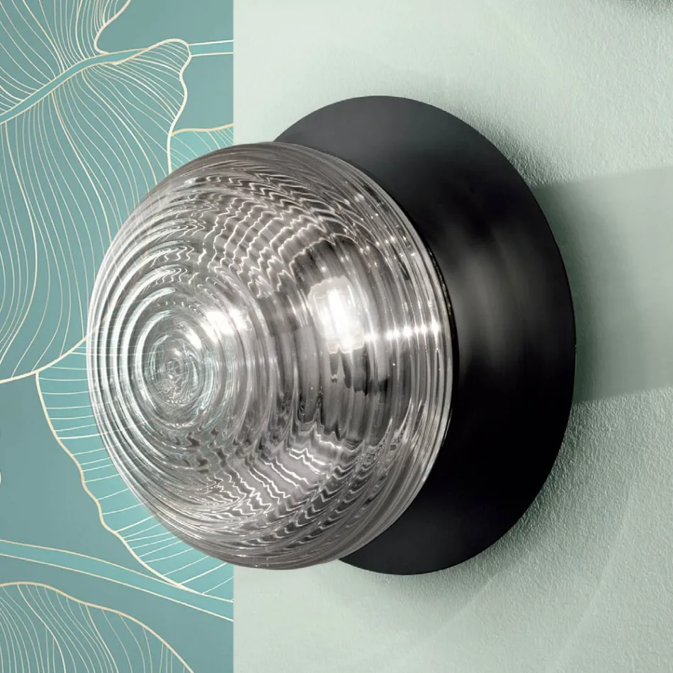 Plafoniera Applique in Vetro Soffiato con Struttura in Metallo - Rondine Viadurini