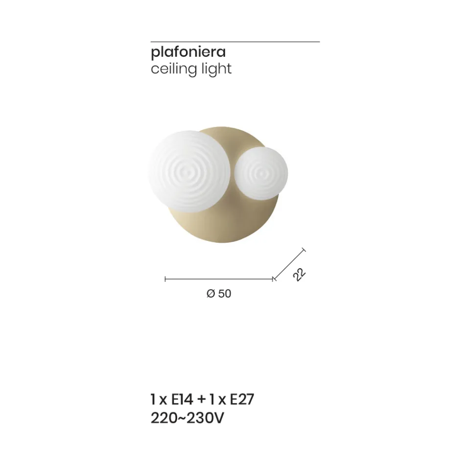 Plafoniera Applique in Vetro Soffiato con Struttura in Metallo - Rondine Viadurini