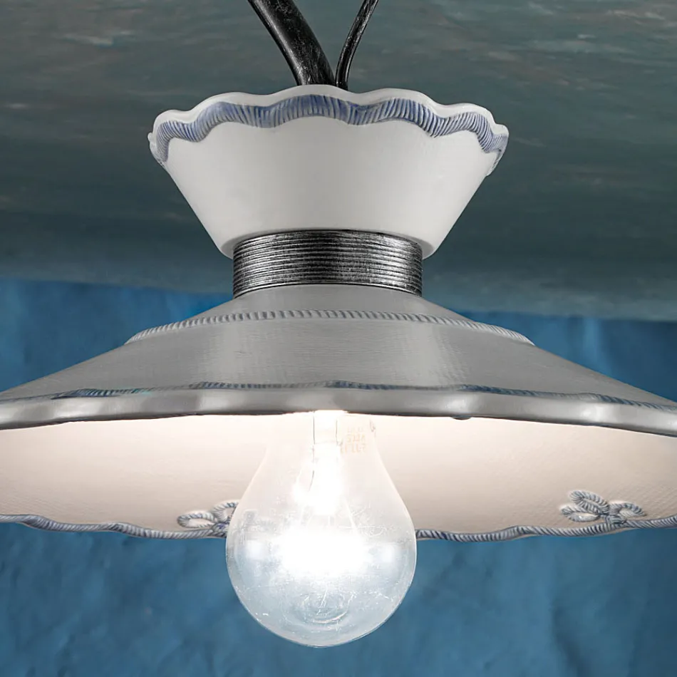 Plafoniera Artigianale in Ceramica Effetto Ricamo Dipinta a Mano - Ravenna Viadurini