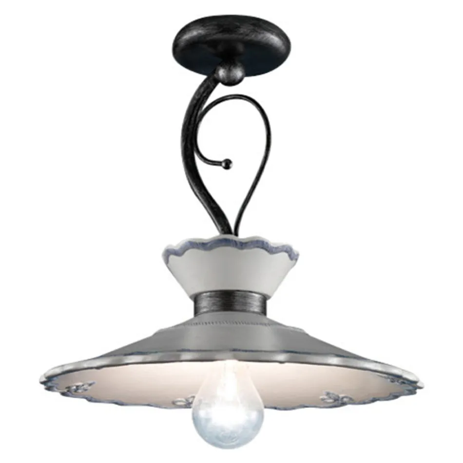 Plafoniera Artigianale in Ceramica Effetto Ricamo Dipinta a Mano - Ravenna Viadurini