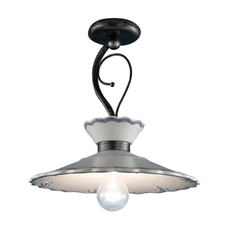 Plafoniera Artigianale in Ceramica Effetto Ricamo Dipinta a Mano - Ravenna Viadurini