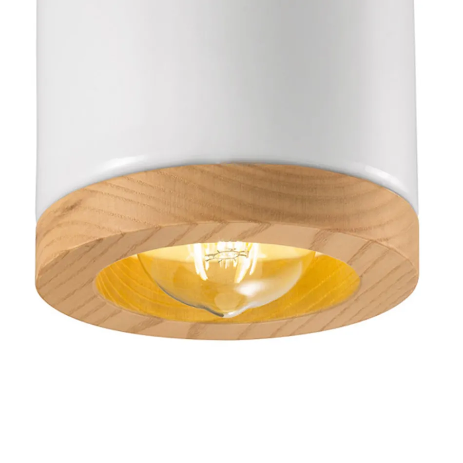 Plafoniera Artigianale in Legno e Ceramica Design Stile Nordico - Nateca Viadurini