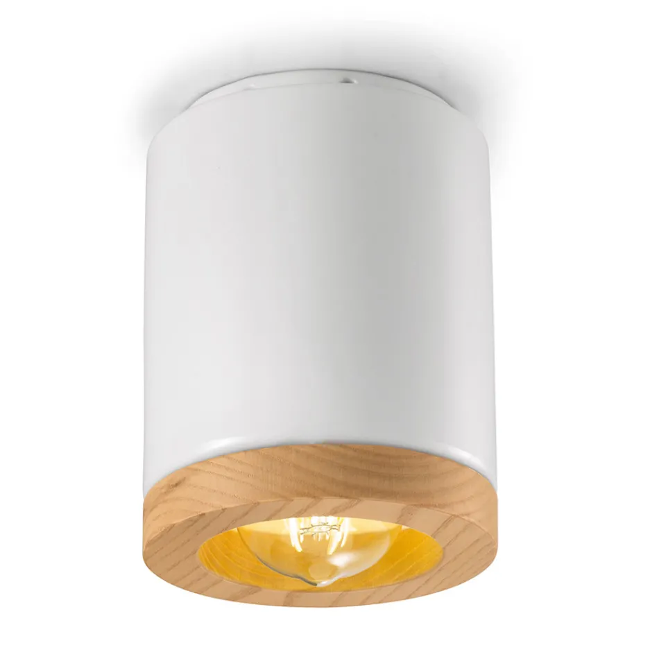 Plafoniera Artigianale in Legno e Ceramica Design Stile Nordico - Nateca Viadurini