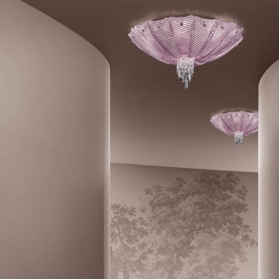 Plafoniera Artigianale in Vetro Veneziano e Metallo Made in Italy - Fabiana Viadurini