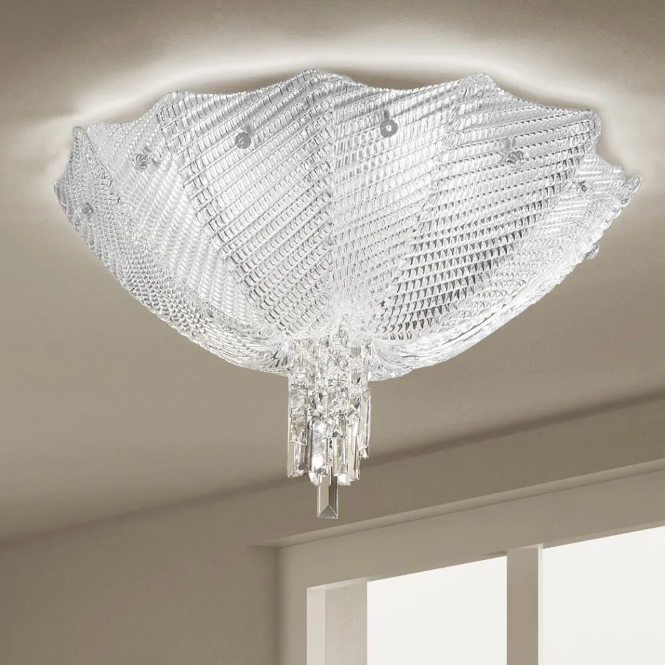 Plafoniera Artigianale in Vetro Veneziano e Metallo Made in Italy - Fabiana Viadurini