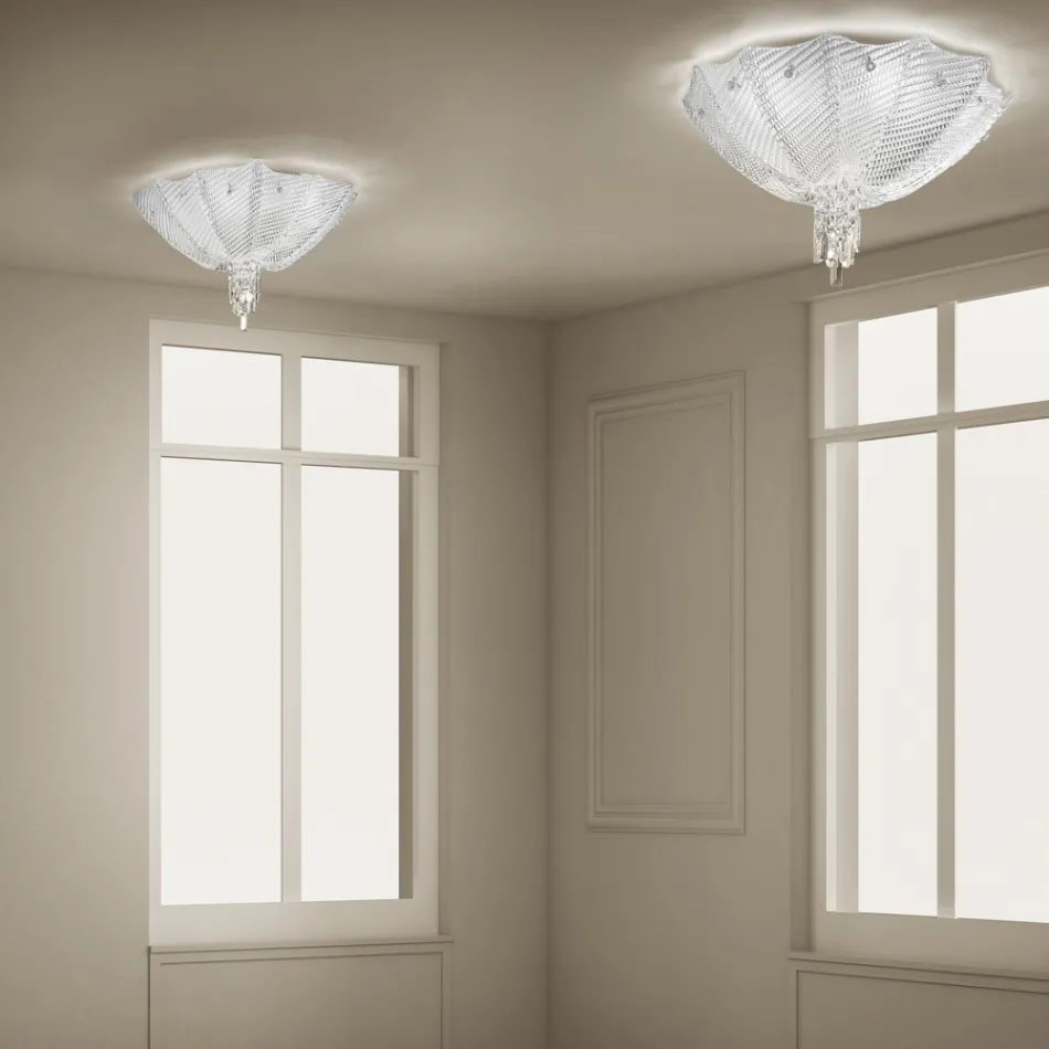 Plafoniera Artigianale in Vetro Veneziano e Metallo Made in Italy - Fabiana Viadurini