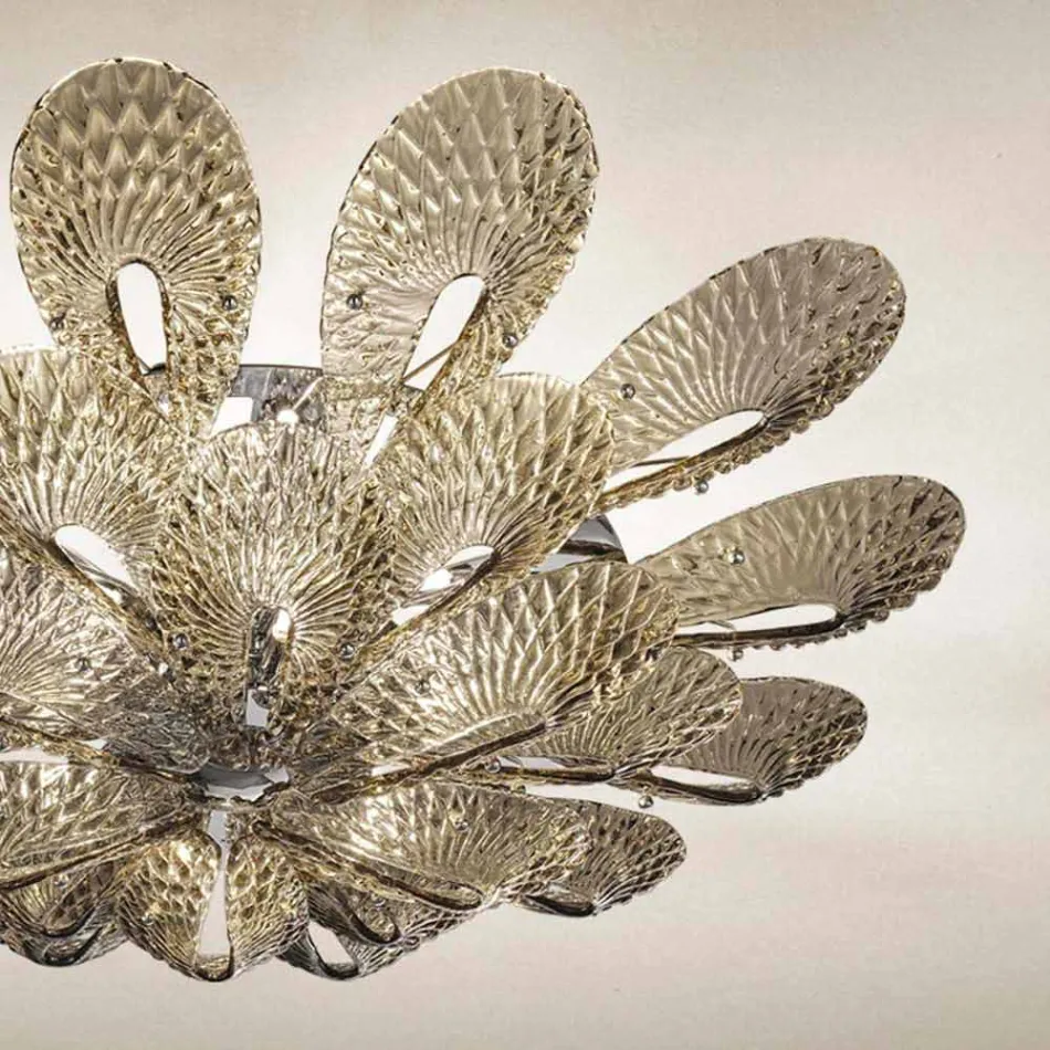 Plafoniera Artigianale in Vetro Veneziano Fumè, Realizzata in Italia - Minosse Viadurini