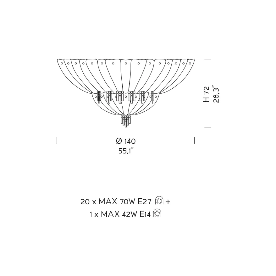 Plafoniera Classica in Vetro di Venezia e Metallo Made in Italy- Fabiana Viadurini