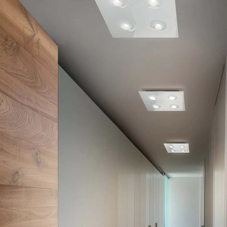 Plafoniera con Lastra di Vetro Piano con Abbassamenti Made in Italy - Kora Viadurini