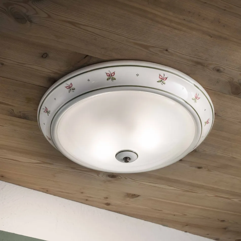 Plafoniera da soffitto tonda in ceramica decorata Ferroluce Viadurini